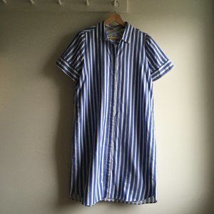 Loft Blue White Striped Short Sleeve Button Down Shirtdress
